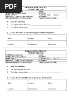 Class IV Social Studies Task Sheet The Northern Plains PDF