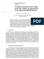 Current Limitations Into The Application of Virtual Reality To Mental Health Research