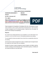 Department of Mechanical (Mechatronics) Engineering Engineering Management 4 MMG400S Project in Groups of 2 Due Date: 4 December 2017 Time: 1300hrs