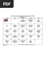 Lincoln County School District # 2 Elementary Lunch Menu September-10