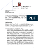 Resolución 452-2017 JNE Vacancia de Alcalde