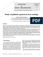 Study of Pinholes Genesis in Iron Castings: Archives of Foundry Engineering