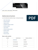 Mathematical Symbols List (+,-,X, - , , - , - ,... )