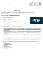 Lista de Exercícios Administração de Estoques Administração Financeira e Orçamentária 