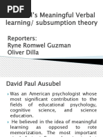 Ausubel's Meaningful Verbal Learning/ Subsumption Theory: Reporters: Ryne Romwel Guzman Oliver Dilla