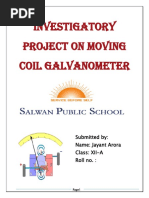 Investigatory Project On Moving Coil Galvanometer: Submitted By: Name: Jayant Arora Class: XII-A Roll No.