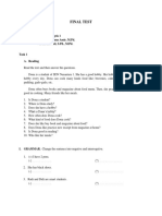 Final Test: Mata Kuliah: Bahasa Inggris 1 Dosen: 1. Dra. Baliana Amir, M.Pd. 2. Iin Irawati, S.PD., M.PD