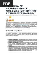 Planeación de Requerimientos de Materiales