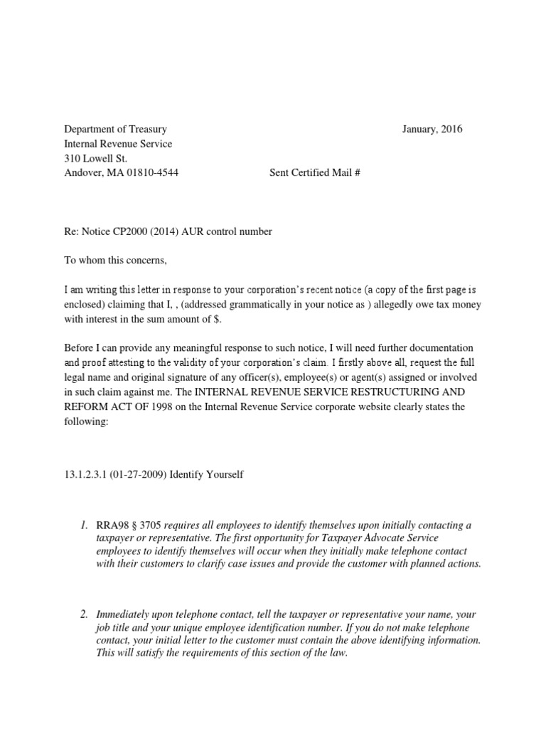 IRS Response Letter Template | Federal Government Of The United States ...