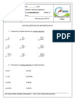 Lista de Matemática Profº Vinícius 6º Ano p1 IV Bim