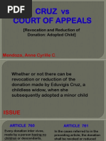 Cruz Vs Court of Appeals: (Revocation and Reduction of Donation: Adopted Child)