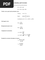 Summary of Velocity, Acceleration, and Curvature