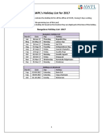 AWPL Group Holiday List - 2017