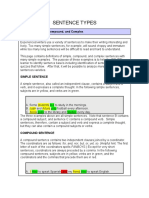 Sentence Types: Sentences: Simple, Compound, and Complex