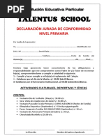 Declaración Jurada de Conformidad Nivel Primaria: Actividades Culturales, Deportivas Y Cívicas Costos