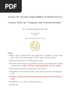 Lecture 32: Security Vulnerabilities of Mobile Devices Lecture Notes On "Computer and Network Security"