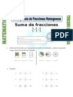 Ficha Suma y Resta de Fracciones Homogeneas para Tercero de Primaria