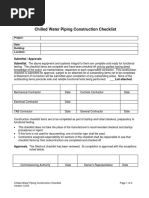 Chilled Water Piping Construction Checklist: Project: Date: Building: Location