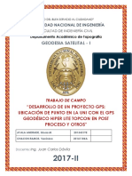 Geodesia Satelital - Desarrollo de Un Proyecto GPS: Ubicación Con El GPS Geodésico Hiper Lite Topcon en Post Proceso y Otros