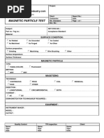 Magnetic Particle Test Quality Control and Inspection Report Form 