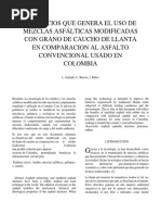 Beneficios Que Genera El Uso de Mezclas Asfálticas Modificadas Con Grano de Caucho de Llanta en Comparacion Al Asfalto Convencional Usado en Colombia