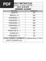 Daily Seating Plan: Venue: Fiitjee Centre