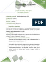 Proyecto Económico Productivo Valores de Inversión: 3 2 Semanas Matemáticas