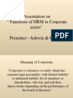 Presentation On " Functions of HRM in Corporate Sector" Presenter:-Ashwin & Group