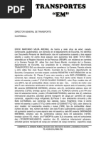 Solicitud de Registro y Autorizacion Ante Direccion General de Transporte de Erick Marciano Mejia Arenas