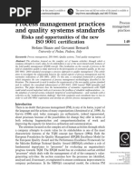 Process Management Practices and Quality Systems Standards: Risks and Opportunities of The New ISO 9001 Certification