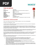 Especificaciones Tecnicas Vacuette Tubo de Suero Sin Aditivo