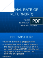 Internal Rate of Return (Irr) : Made By:-Niharika Tandon Mba Ms-3 Sem