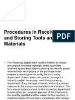 Procedures in Receiving and Storing Tools and Materials