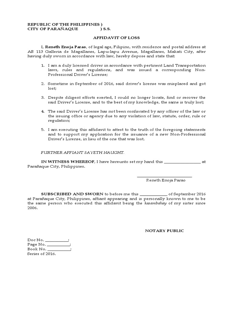 Affidavit of Loss | PDF