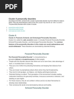 Cluster A Personality Disorders