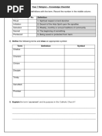 Year 7 Religion - Knowledge Checklist