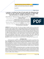 Consumer Protection For Sale of Goods Under The Malaysian Sale of Goods Act 1957 and The Consumer Protection Act 1999: With Special Reference To Quality and Fitness of Goods