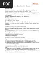 Simultaneous (Linear) Equations - Summary Notes: X y X y y X y X y X y X y