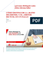 Cómo Distinguir La Ratio Decidendi y El Obiter Dictum en Un Fallo - Extranjero