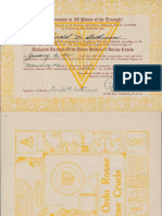 Antiquus Arcanus Ordo Rosae Rubeae Et Aureae Crucis Certificate 1955