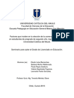 Factores Que Inciden en La Elección de La Carrera de Pedagogía en Estudiantes de Pregrado de Segundo Año, Ingreso 2014, de La Universidad Católica Del Maule PDF