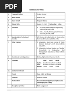 Curriculum Vitae: Period Employer Position Held