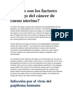 Cuáles Son Los Factores de Riesgo Del Cáncer de Cuello Uterino