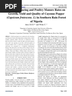 Effect of Spacing and Poultry Manure Rates On Growth, Yield and Quality of Cayenne Pepper (Capsicum Frutescens. L) in Southern Rain Forest of Nigeria