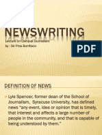 Newswriting: Lecture On Campus Journalism By: Sir Pros Bonifacio