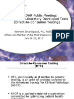 FDA/CDHR Public Meeting: Oversight of Laboratory Developed Tests (Direct-to-Consumer Testing)