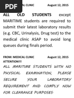 From: Medical Clinic August 12, 2015 Attention!!!: ALL OLD Students