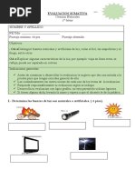 Evaluacion Sumativa La Luz 3°basico Ciencias Naturales