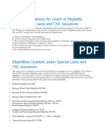 Basic Qualifications For Grant of Eligibility Under Special Laws and CSC Issuances