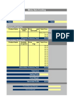 Menu Costing Template